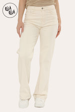 Soft stretchy wide leg jeans in cream — high waisted fit for women